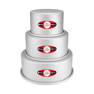 Fat Daddio's PRD-3PC4 Anodized Aluminum 3-Tiered Even Round Cake Pan Set, 4 inch Depth