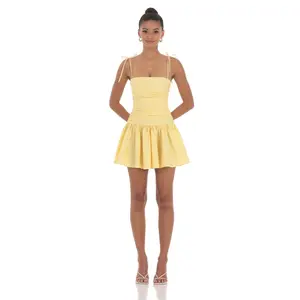 Ruched Fit and Flare Dress in Yellow