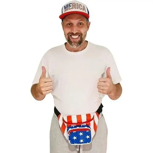 HandinHandCreations Men's All-American Menswear Costume Set - USA Themed, Fanny Pack, Merica Hat, All-Inclusive - For 4th July Country Parties, Halloween