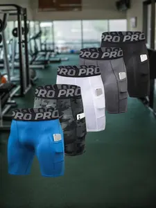 Men's Compression Running Shorts Set, 5 Pack Elastic Sports Pants with Pockets, Quick-Dry Tight-Fit Casual Wear for All Seasons