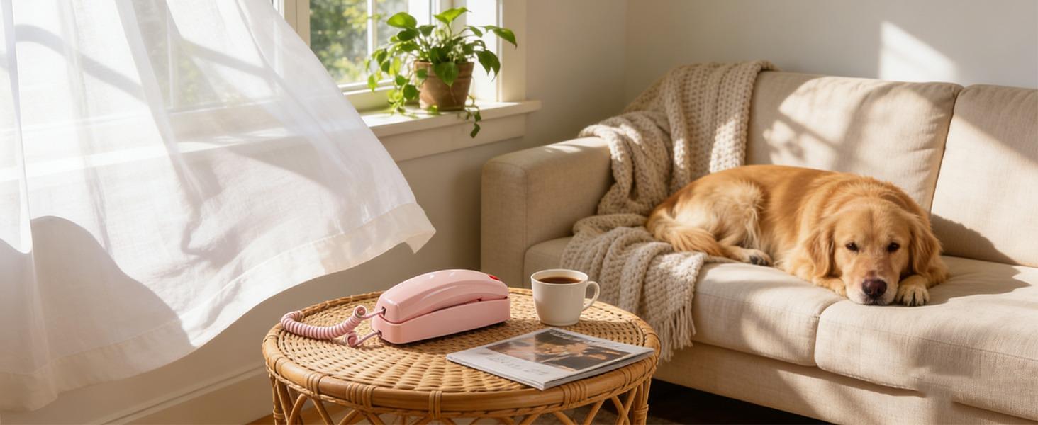 Landline Phones for Home, Corded Phone Requires No Power, Vintage Princess Phone Features Backlit Buttons, Works During Power Outages, Volume Control, Retro Wall Phone - Pink Telephone