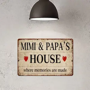 Mimi & Papa's House Vintage Metal Sign, Personalized Family Memory Wall Decor, 8x12 Inch