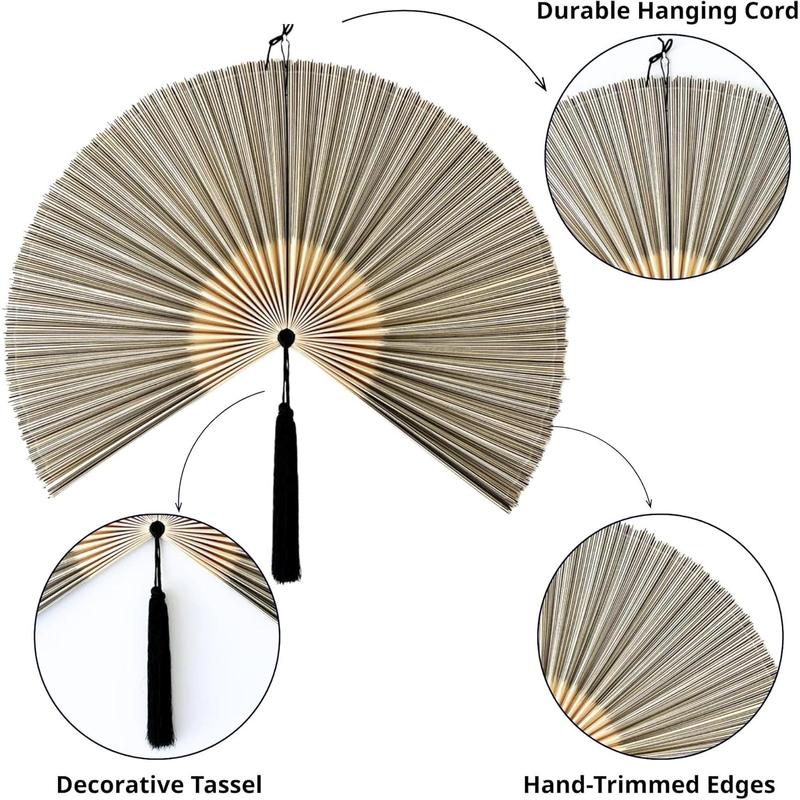 Fan Wall Decor,  Giant Fan, Large  Fan Wall Art For Boho Hanging Headboard, Decorative Folding Fans For Over Bed, Asia Trending