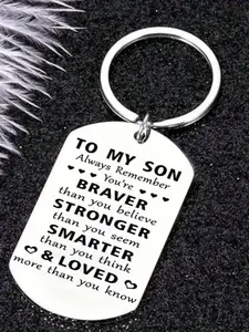 Personalized 201 Stainless Steel Keychain, Flatback Keychain - 'To my son, always remember that you are braver, stronger, smarter, and more loving' - Ideal son's birthday gift, engraved with sincere messages