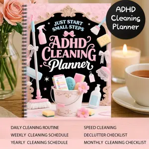 Adhd Cleaning Plan Book Spiral Bound, Color Coded Daily Weekly Monthly Annual Planner, Household Checklist Efficiency Log, Durable Cover Design