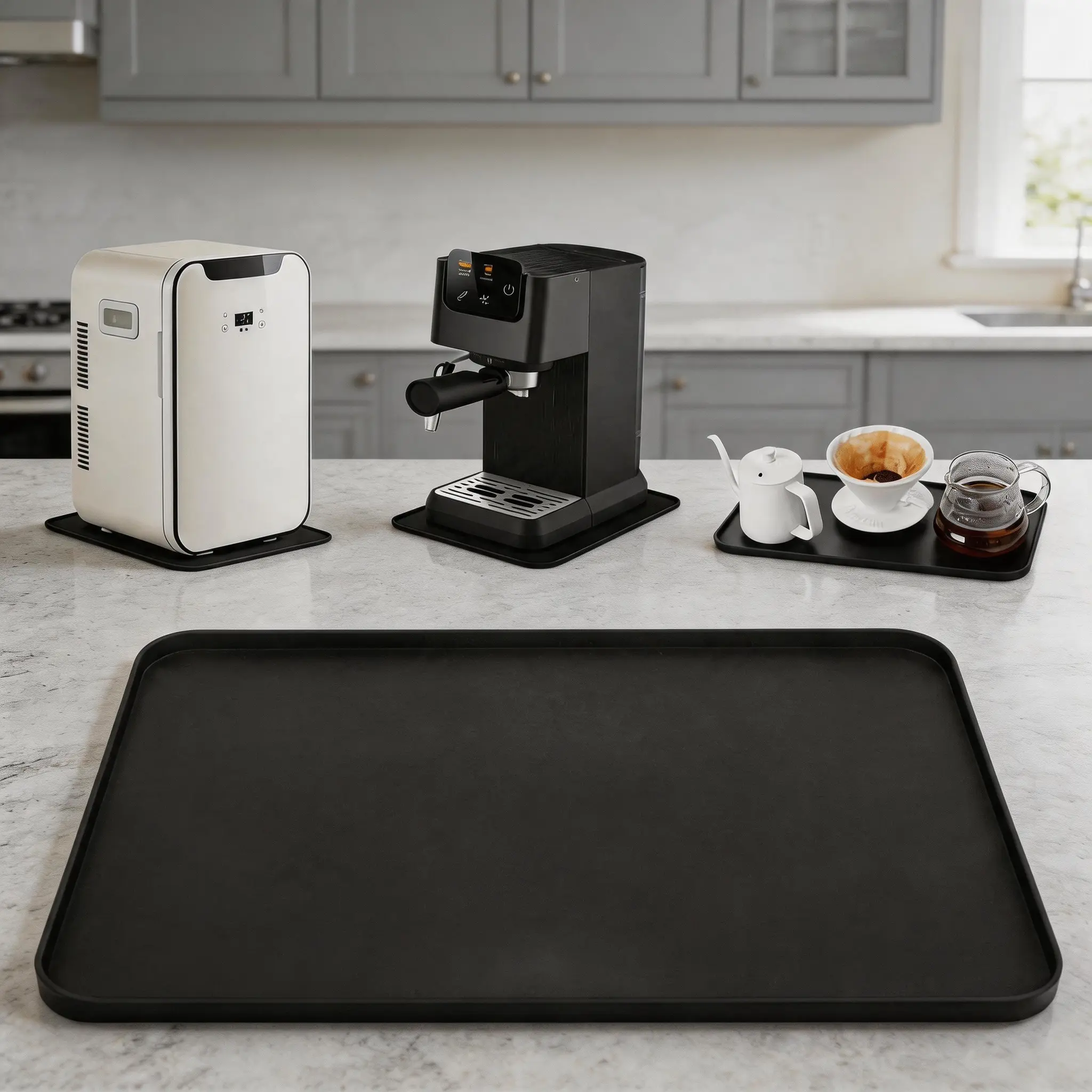 Food-Grade Reusable Silicone Placemat, 13"x9" Waterproof Leak-Resistant Non-Slip Tray for Mini Fridges & Appliances, Coffee Mat, Tableware Coaster