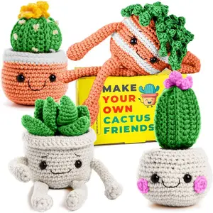 Crochet Kit for Beginners - Beginner Crochet Starter Kit with Easy-to-Follow Video Tutorials, Learn to Crochet Kits for Adults and Teens, DIY Knitting Supplies, Cactus Kit, 4 Pack Plants Family
