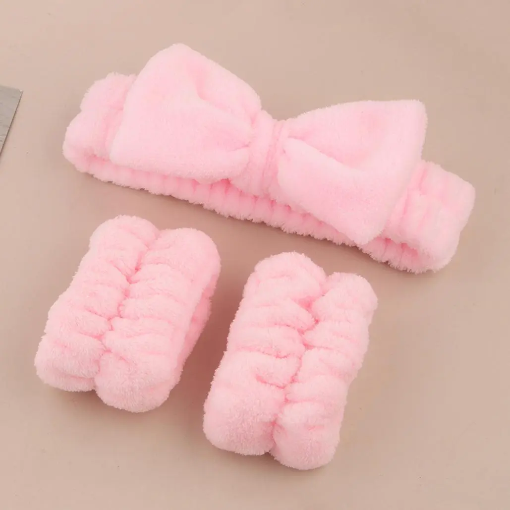 Solid Color Fluffy Hair Band & Wristband Set, Face Washing Hair Band & Wristband, Makeup Tools for Women, Hair Bows Headbands