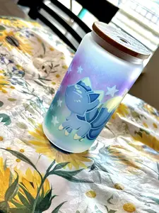 Kawaii Celestial Kitsune Frosted Glass Can Jar Tumbler