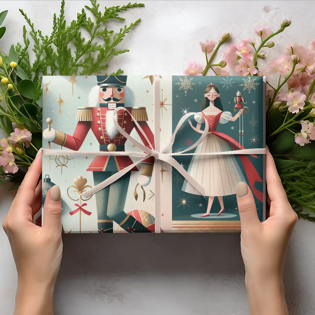 Nutcracker & Ballerina Holiday Wrapping Paper | Sizes 30x36, 30x72, 30x180 | Festive Gift Wrap