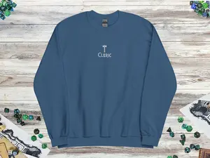 Embroidered DnD Cleric Class Crewneck Sweater, DnD Sweater, Dungeons and Dragons, DnD Gift, Men Women Unisex Sweater, Multiple Colors