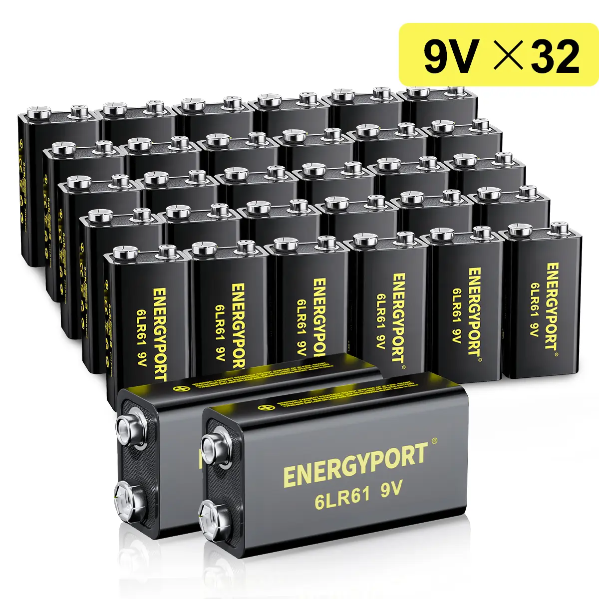 ENERGYPORT 9V Batteries 32 Pack, 6LR61 Alkaline Power 9 Volt Battery with 10-Year Shelf Life Long-Lasting Batteries for Smoke Detector, Electronics Device