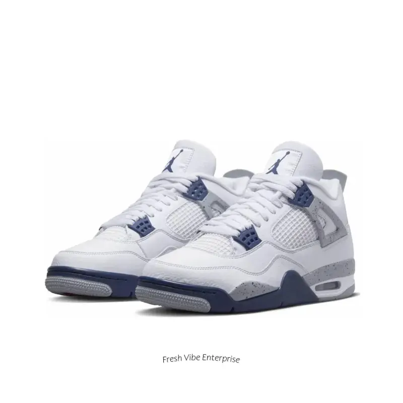 White and Midnight Navy Mid-Top Sneakers