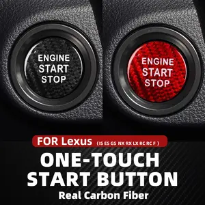 Real Carbon Fiber Car Engine Start Stop Button Interior Trim Cover Stickers For Lexus IS ES GS NX RX LX RC F Auto Accessories Sticker For Cars Car Interior Decor Black And Red Scratch-Resistant Protective