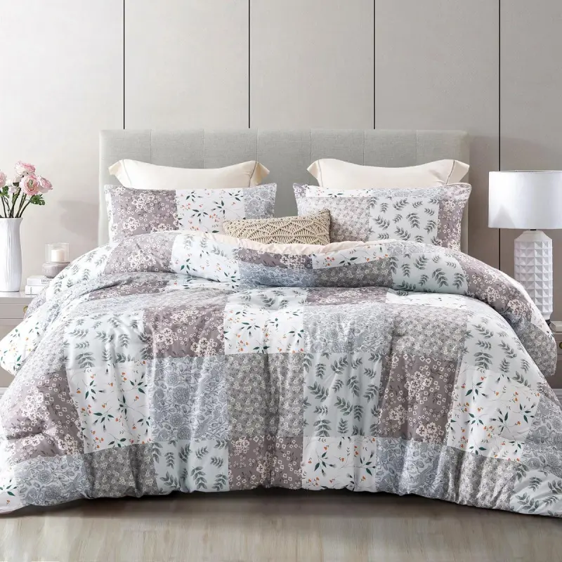 King Comforter Set - Soft Reversible Boho Pattern Microfiber Patchwork 1 Comforter 2 Pillow Shams Bedspread for Bedroom Home Decor Breathable Duvet Set Soft Bedding Sets