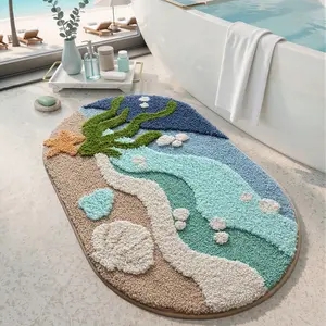 1PC Soft Plush Starfish Shell Mat, Oval Fun Beach Ocean Design, Non-Slip Absorbent, Ideal for Bathroom, Kitchen, Holiday Decor, Gift