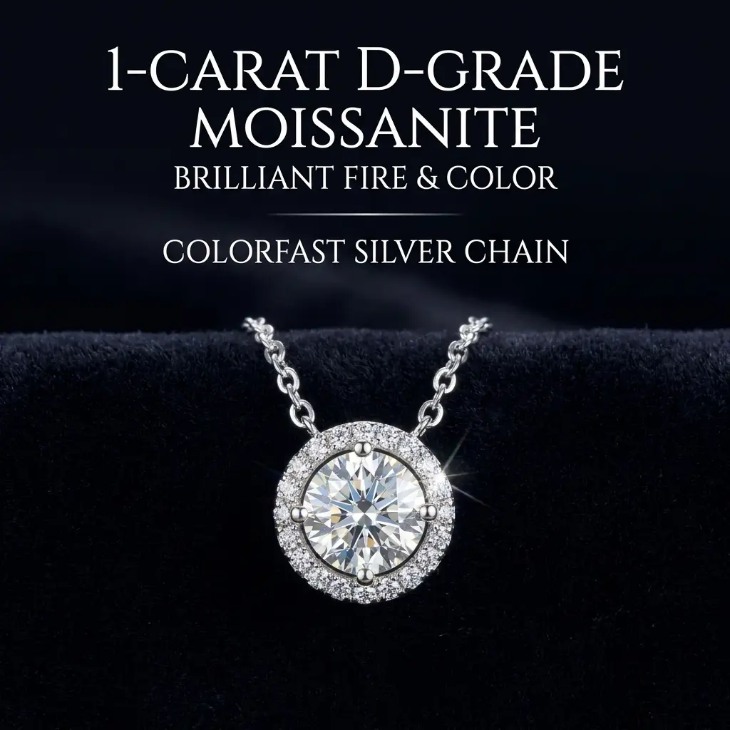 A 1-carat  round shape D-grade moissanite necklace is a great gift for your girlfriend, modern jewerly,necklace gift,anniversary gifts for her