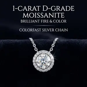 A 1-carat  round shape D-grade moissanite necklace is a great gift for your girlfriend, modern jewerly,necklace gift,anniversary gifts for her