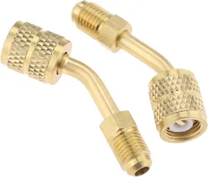 R410a Adapter 5/16 Female, 1/4 Male SAE Swivel Adapter Fits for Mini Split System Air Conditioners, HVAC and Refrigeration Service with 45 Angle Thimble Pack of 2