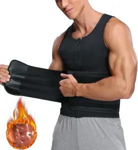 Menswear Neoprene Sweat Sauna Zipper Waist Trainer Girdle Vest for men Workout Tank Tops  Body Shaper Fitness Shapewear Sports Gym Shirt Soft Suit