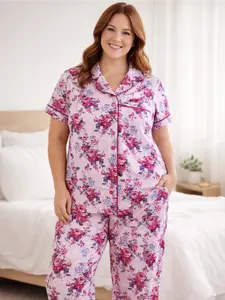 Women's Short Sleeve Lounge Set, Violet Rose