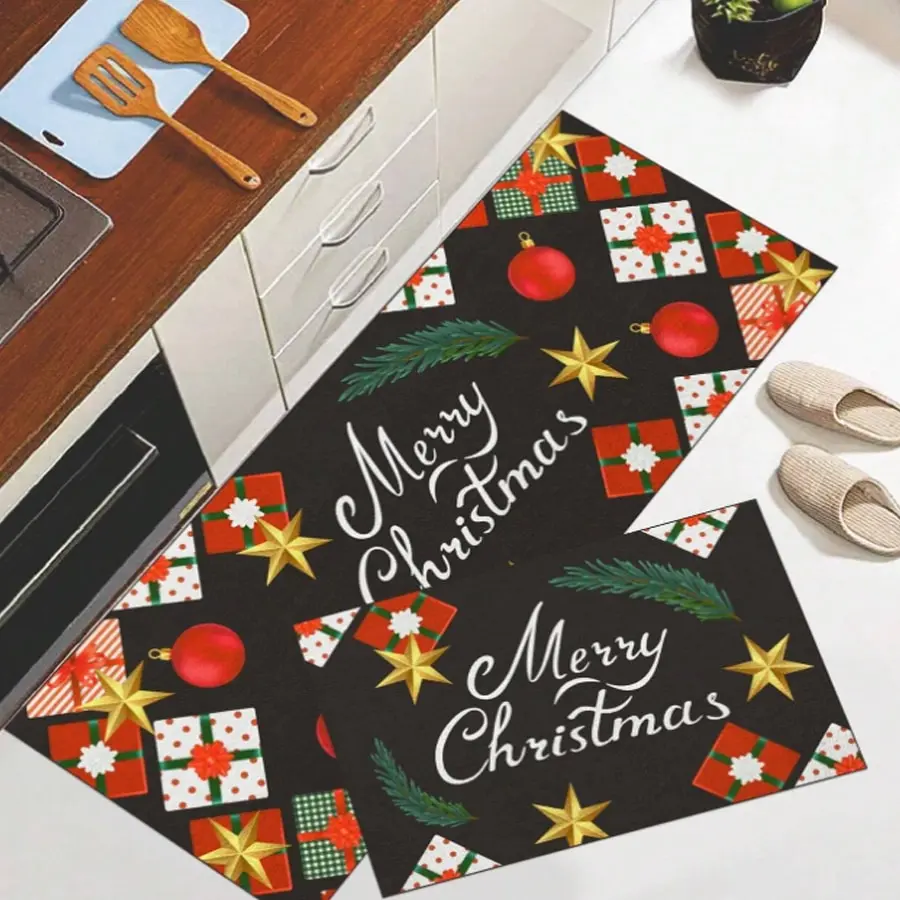 1pc Christmas Pattern Kitchen Mat, Lovely Cartoon  Rectangle Kitchen Mat Suitable For Household Kitchen Use