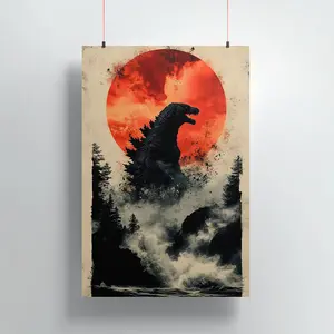 Poster Unframed Legendary Godzilla | Plasma Blue Monster Art Print for Man Cave or Bedroom, Animal Japan Nature Wall Art Decor Japanese Kaiju Film Poster Retro Godzilla Home Decor Vintage Movie Poster Classic Godzilla Poster