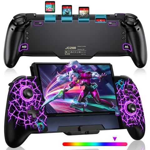 BEBONCOOL Wireless Joypad Gamepad with 1000mAh Batteries, Adjustable RGB LED Modes - Nintendo Switch/Switch OLED Handheld Mode Console Accessory, Backed by Reliable Customer Service