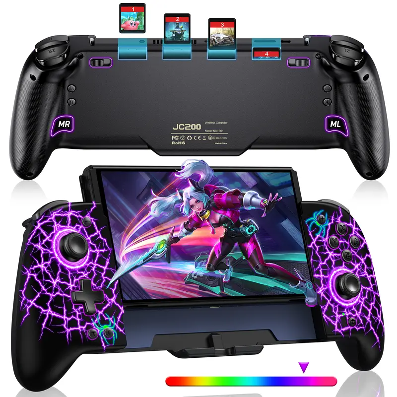 BEBONCOOL Wireless Joypad Gamepad with 1000mAh Batteries, Adjustable RGB LED Modes - Nintendo Switch/Switch OLED Handheld Mode Console Accessory, Backed by Reliable Customer Service