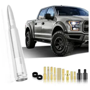HITTCRAFT.50 BMG Style Antenna (short-style design made of 6061 aluminum alloy); compatible with a wide range of vehicle models including Chevrolet, Dodge, Jeep, Ford, Toyota, GMC, and Nissan; includes 11 adapters for easy installation.