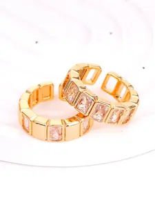 Exquisite 18k Gold-Plated Copper Geometric Rectangle Zircon Open Ring Set, Stackable Rings, High-Quality Dazzling Jewelry for Men and Women, Perfect Gift