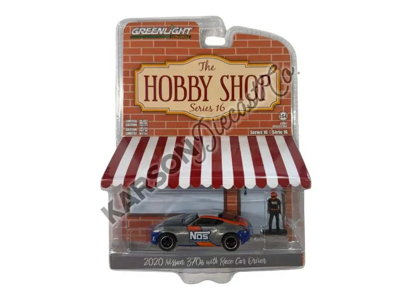 RAW CHASE 2020 Nissan 370Z w/ Race Car Driver - NOS Nitrous Oxide Systems (The Hobby Shop Series 16) Diecast 1:64 Scale Model - Greenlight 97160F