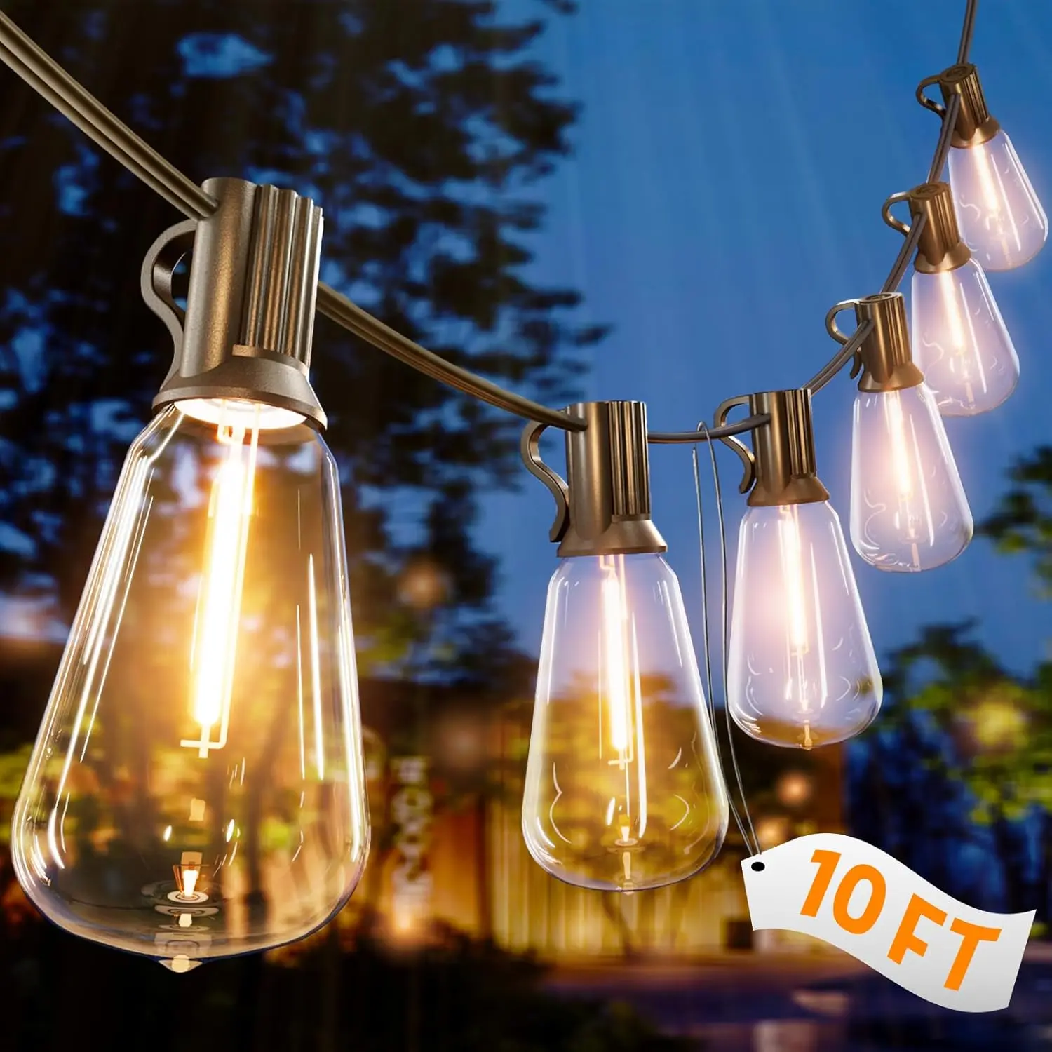 10FT Outdoor String Lights - Waterproof LED Patio Lights Shatterproof ST38 Edison Bulbs, Connectable Hanging Outdoor Vinta Lights for Indoor Backyard Yard Gaebo Porch Party Decor