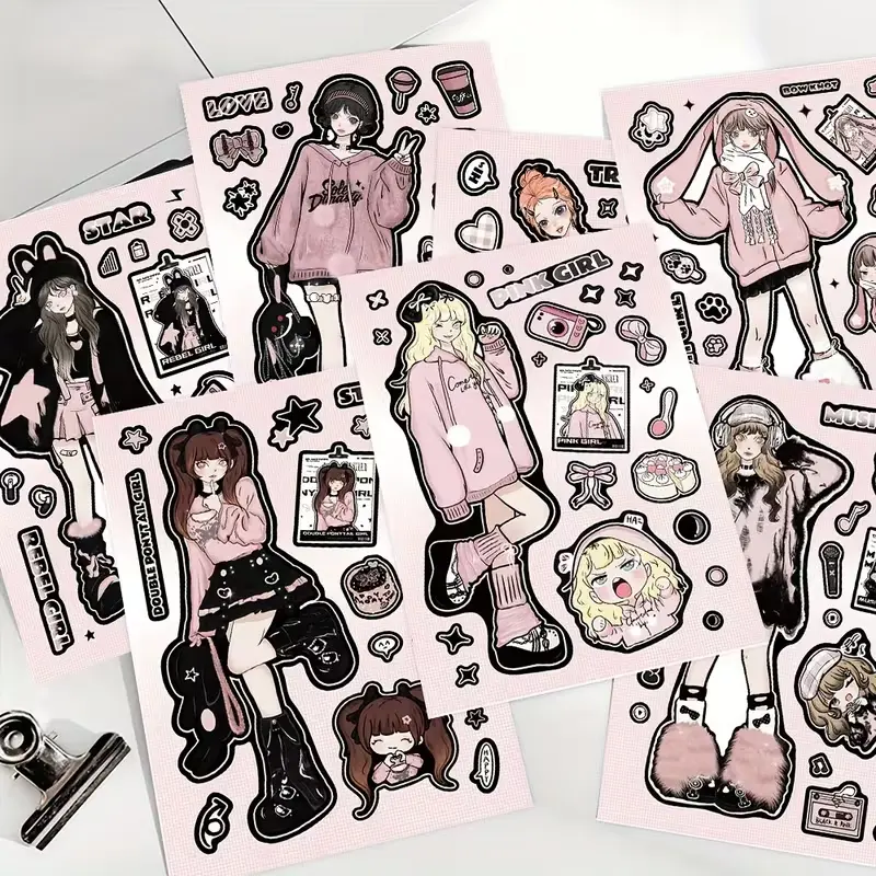 PRSTINCOL Korean-Style Teenage Girls' Stickers - 8 Sheets Cute Aesthetic Decals, Journaling Supplies, Scrapbooking Set for DIY Crafts, Christmas Stocking Stuffers, Holiday Gift Idea
