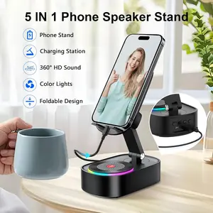 Portable Cellphone Mount with Bluetooth Wireless Speakers, Amplifier, Emergency Charging, Colored Lighting & Audio Microphone, S580 Tech Accessory for Smartphones, Ideal for Outdoor Use