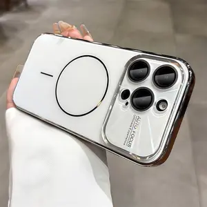 【 iPhone17 case 】Orange plating laser AG matte magnetic Phone case iphone17 Pro Max 16 for iPhone case silicone soft shell TPU shockproof