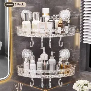 (Attention Usage Scenarios and Installation Steps)Luxury Clear Acrylic Suction Cup Bathroom Shelf, High-End Wall Mounted Organizer with Drainage, No-Drill & Easy Install, Removable & Reusable Storage Rack, Modern Transparent Bathroom Decor