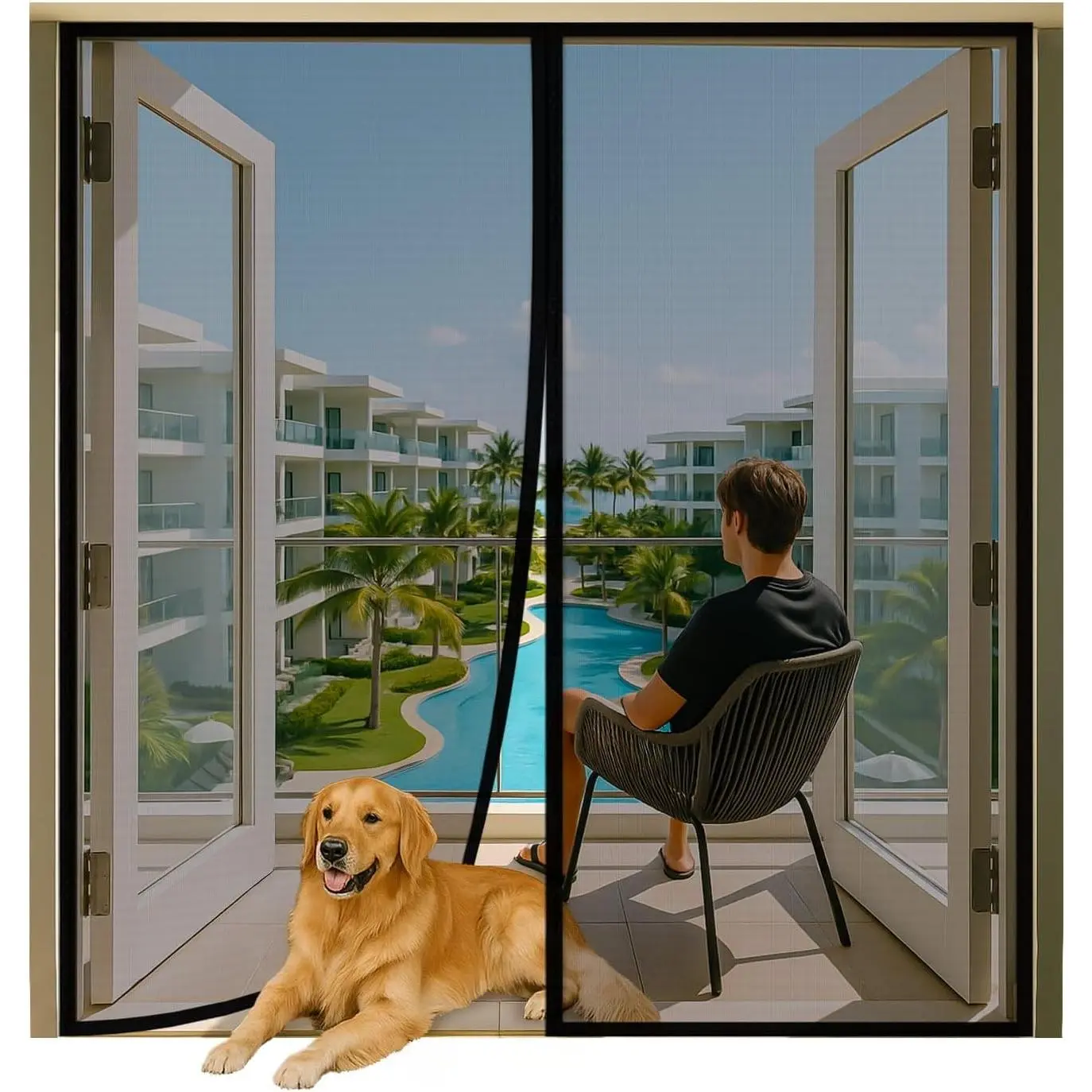 Closure Screen Door for 62"x81"  Door Sliding Door Pet and  Friendly, Durable Fiberglass Mesh Double Door Screen Mesh Retractable Curtain, Keep . Mosquito Out, Fly Screen