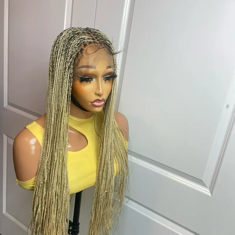 360 full lace micro knotless braids in 30 inches, 613  mix. made with synthetic full lace. medium cap (cap size 21-22.5 inches )