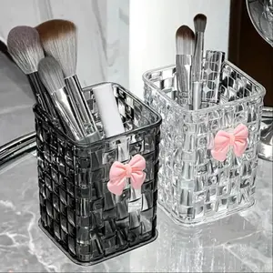 Transparent Acrylic Makeup Brush Holder, Cute Bow Pen Pot, Desktop Organizer, Stationary Organizer Holder, Modern Design Desk Accessories for Office School Home Use, Beauty Supplies Organizer, Transparent Storage