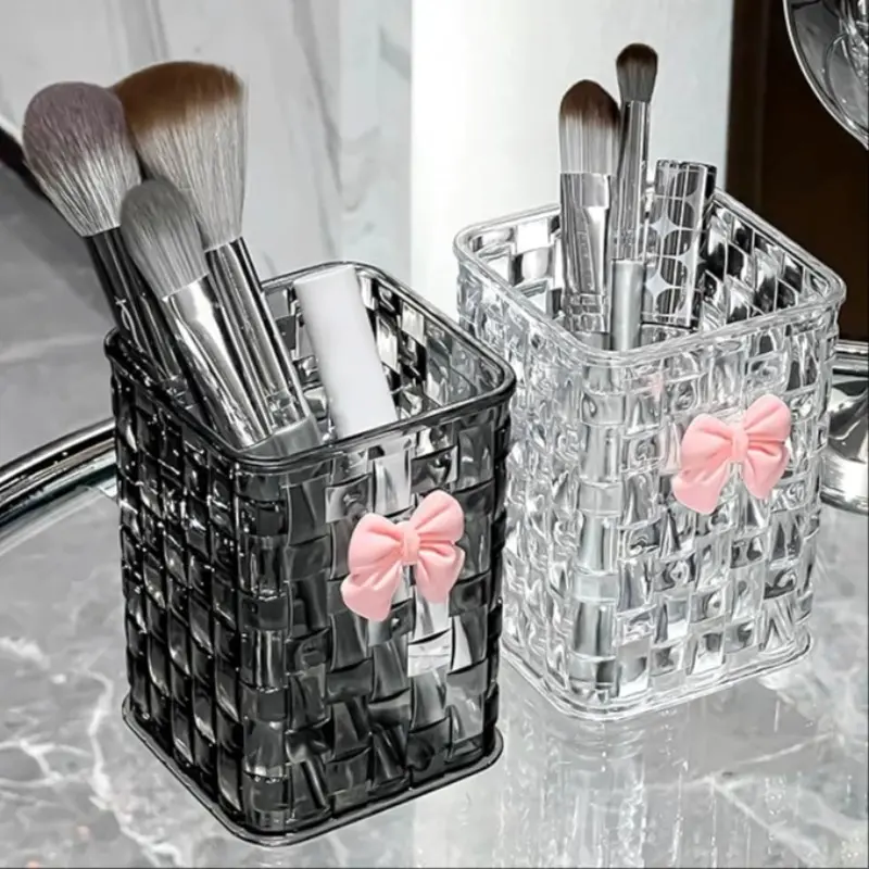 Transparent Acrylic Makeup Brush Holder, Cute Bow Pen Pot, Desktop Organizer, Clear Makeup Organizer, Desk Accessories for Office School Home Use, Beauty Supplies Organizer, Cosmetic Organizers, Cosmetics Organizer Storage