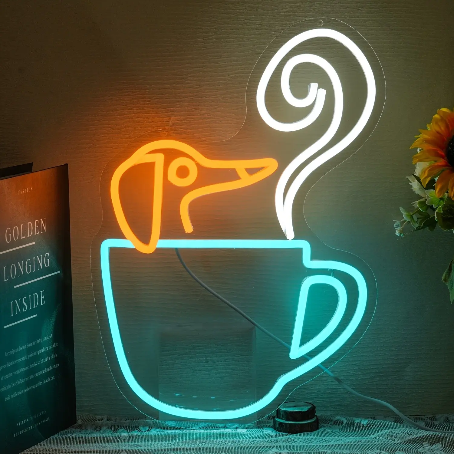Cute Dachshund Neon Coffee Light - USB-Powered Wall Decor Neon Sign - Perfect for Pet Shop, Cafe, Restaurant, or Party Decoration - Gift for Dog Lovers - Dachshund Decor