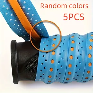 5PCS Adhesive Thickened Non-Slip Ribbed Overgrip with Holes, Sweat-Absorbing Tape for Badminton and Tennis Rackets
