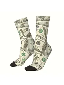 100 Dollar Bills Socks Printed Male Mens Stockings Polyester