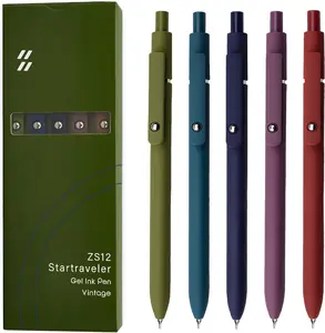 UIXJODO Gel Pens, 5 Pcs 0.5Mm Black Ink Pens Fine Point Smooth Writing Pens with Silicone Grip, High-End Series Metal Clip Retractable Pens for Journaling Note Taking (Vintage)