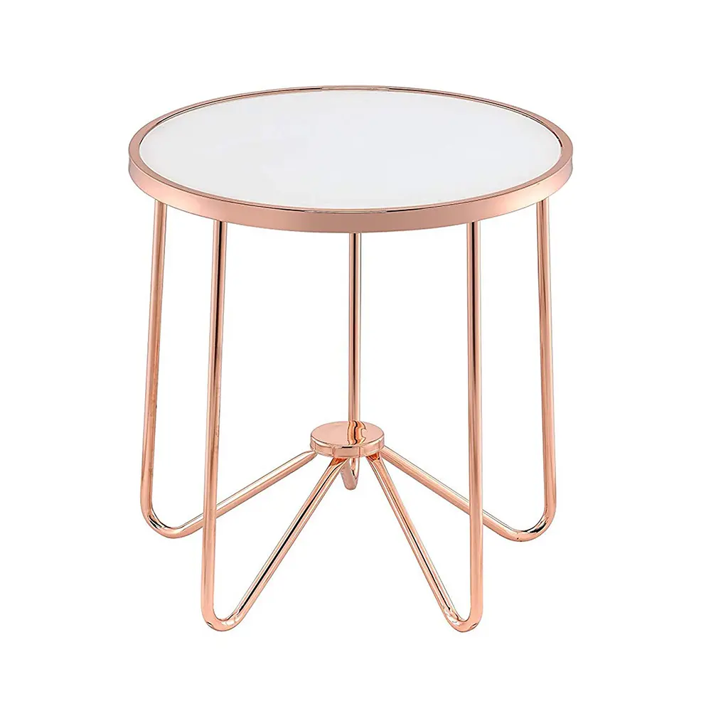 End Table, Glass Table with Metal Support, Living Room Bedroom Furniture, Rose Gold