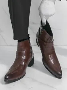 Men's Retro Embroidered Chelsea Boots with High Heel Design, Luxurious Style for Business and Casual Events, Business Formal Boots, Comfortable, Rubber and Stylish Footwear Closed