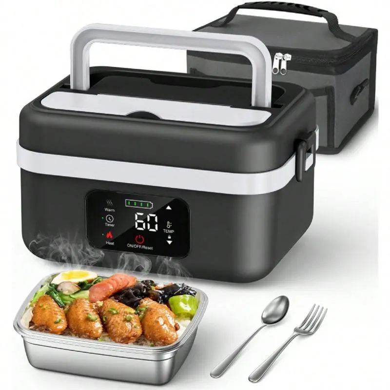 Cordless Heated Lunchbox - 1L Insulated Bento Box, 8000mAh Rechargeable Wireless Electric Food Warmer with Timer, Automatic Heating, Fork, Insulated Carrying Bag, Camping Office Accessories,father'sdaygifts,campingessentials,campinggear
