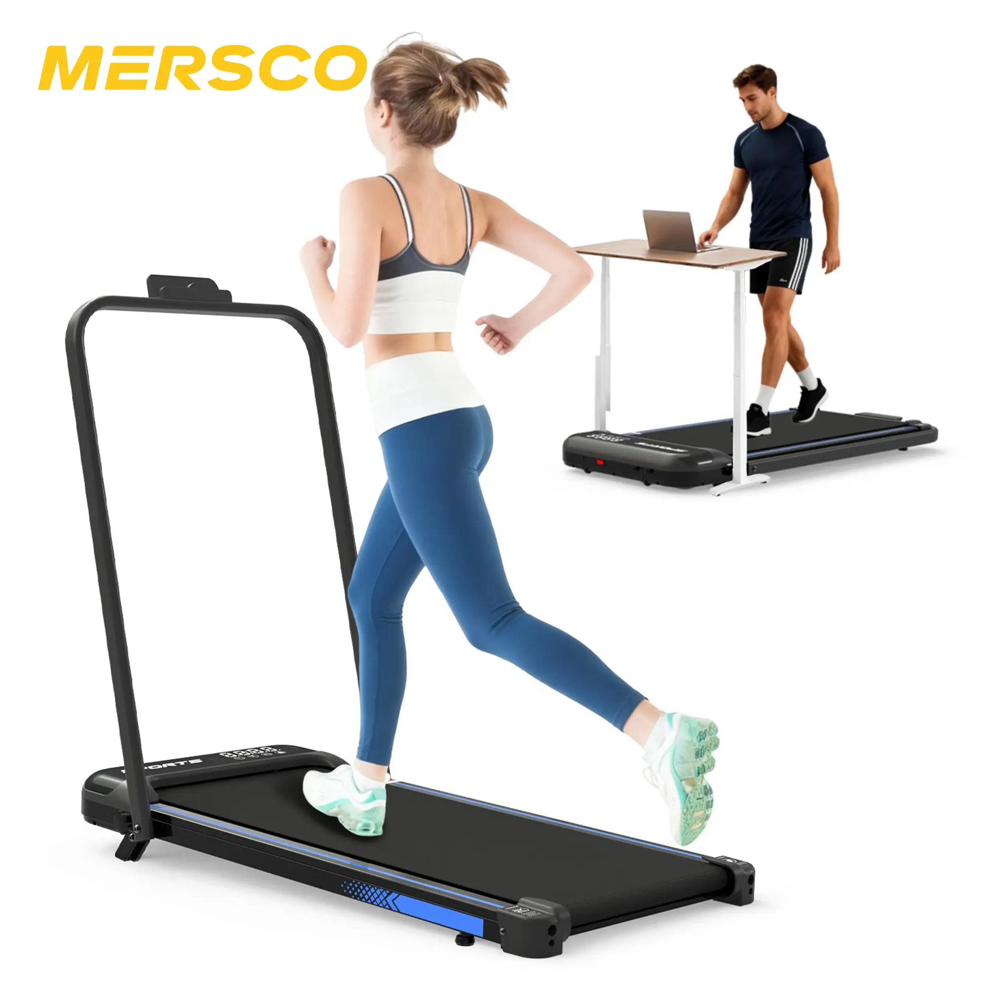 Mersco 3 In 1 Compact Desk-Fit Treadmill for Home Use - 44In*22In Foldable Wheeled Walking Pad with Incline Adjust, Handlebar, Quiet Operation, Remote Control, LED Display, 265 lbs Capacity for Walking/Jogging