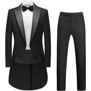 Rogers & Morris Men Tuxedo 4 Pieces Set Tailcoat Mess Jacket Style Serie Solid Black Formal Wedding Suit